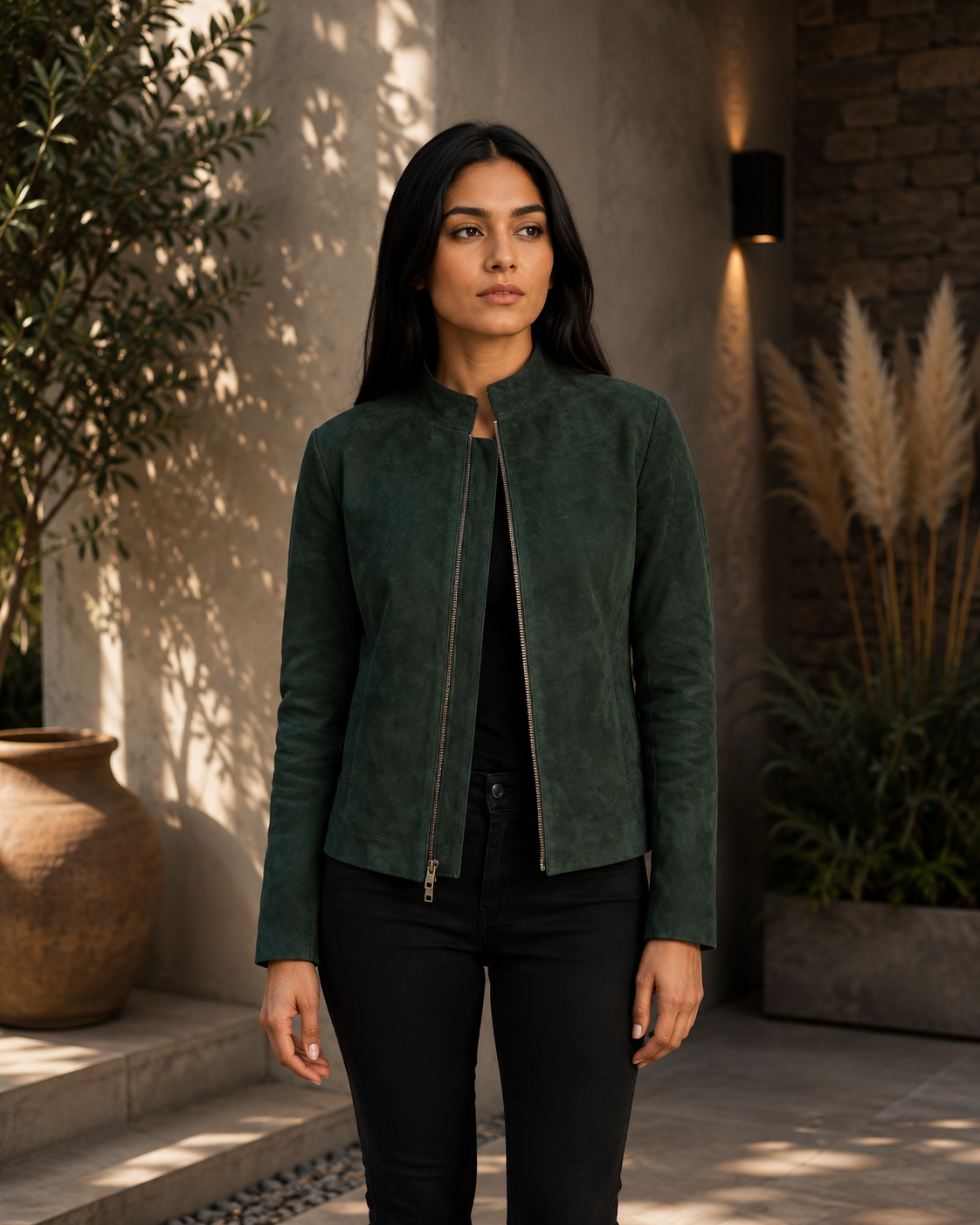 Women's Forest Green Suede Jacket