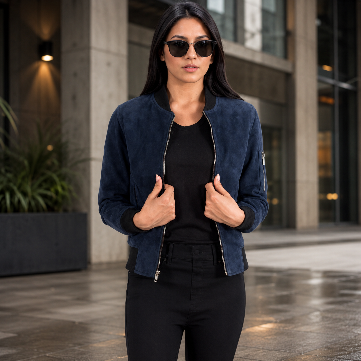 Women's Black Genuine Leather Bomber Jacket