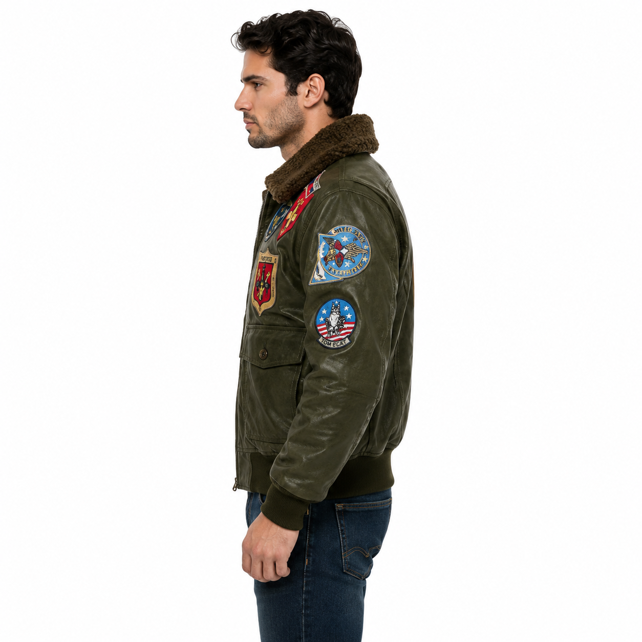 Men's Olive Green Aviator Leather Jacket
