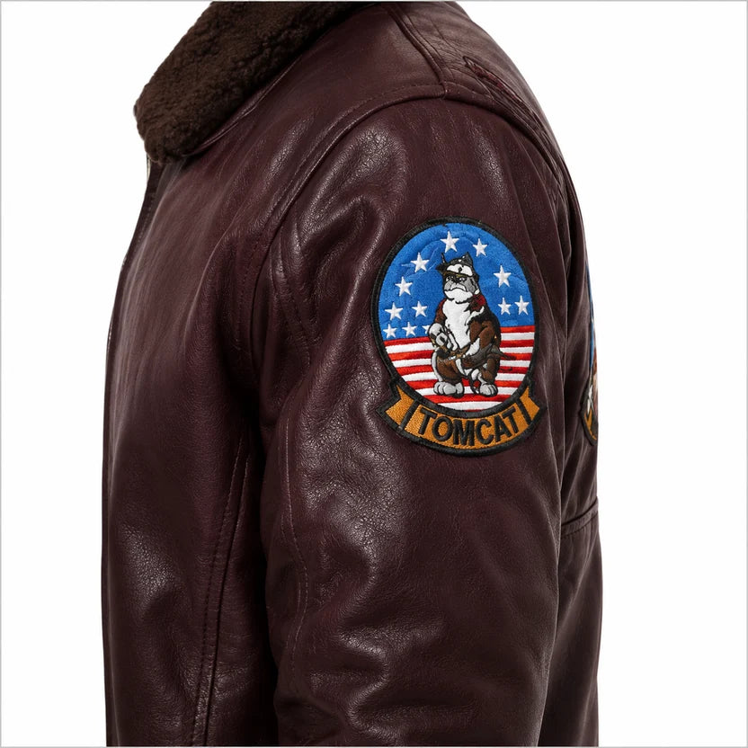 Brown Top Gun Leather Bomber Jacket