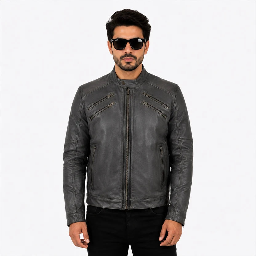 Men's Charcoal Grey Michael Jackson Inspired Leather Jacket