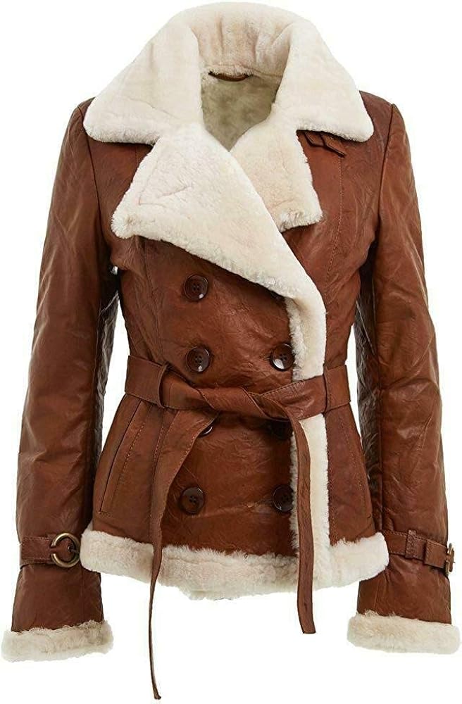 Women's Double Breasted Sheepskin Aviator Jacket