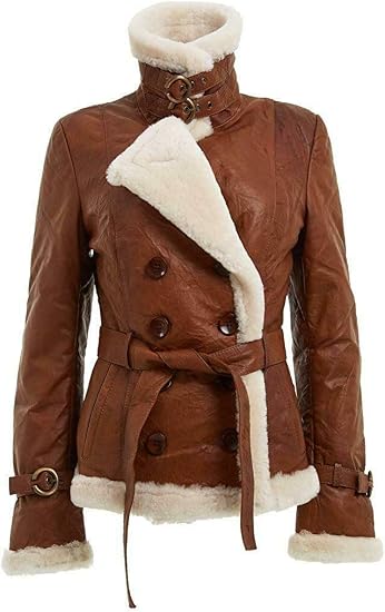 Women's Double Breasted Sheepskin Aviator Jacket