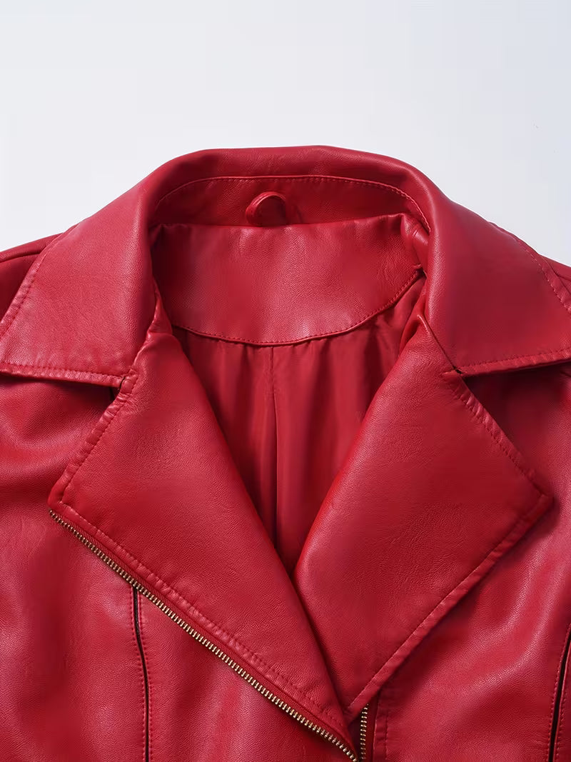 Faux-Leather Asymmetric Biker Jacket