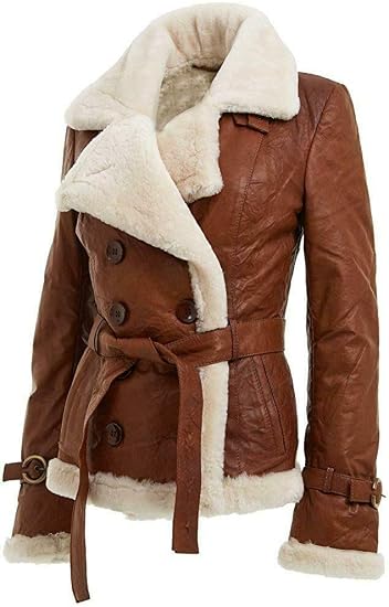 Women's Double Breasted Sheepskin Aviator Jacket