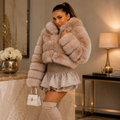 Women's Cropped Faux Fur Bubble Jacket