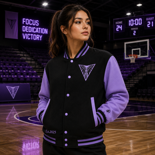 WNBA Golden State Valkyries Varsity Jacket Black Purple Sleeves