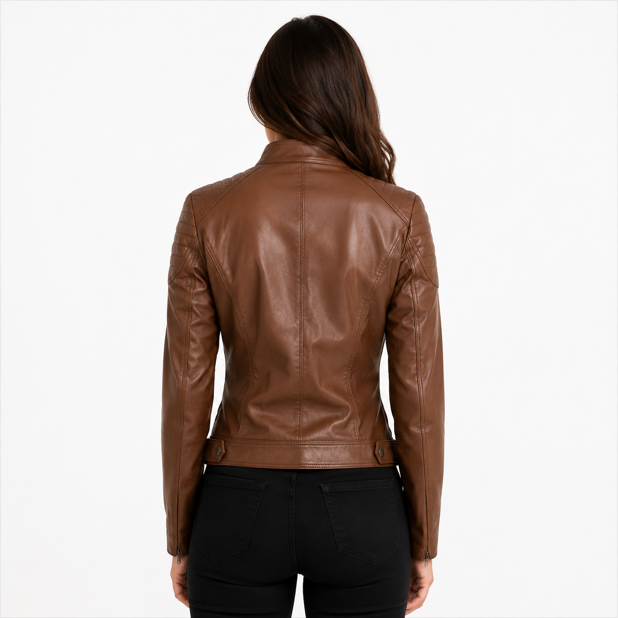 Women's Classic Cognac Brown Cafe Racer Leather Biker Jacket