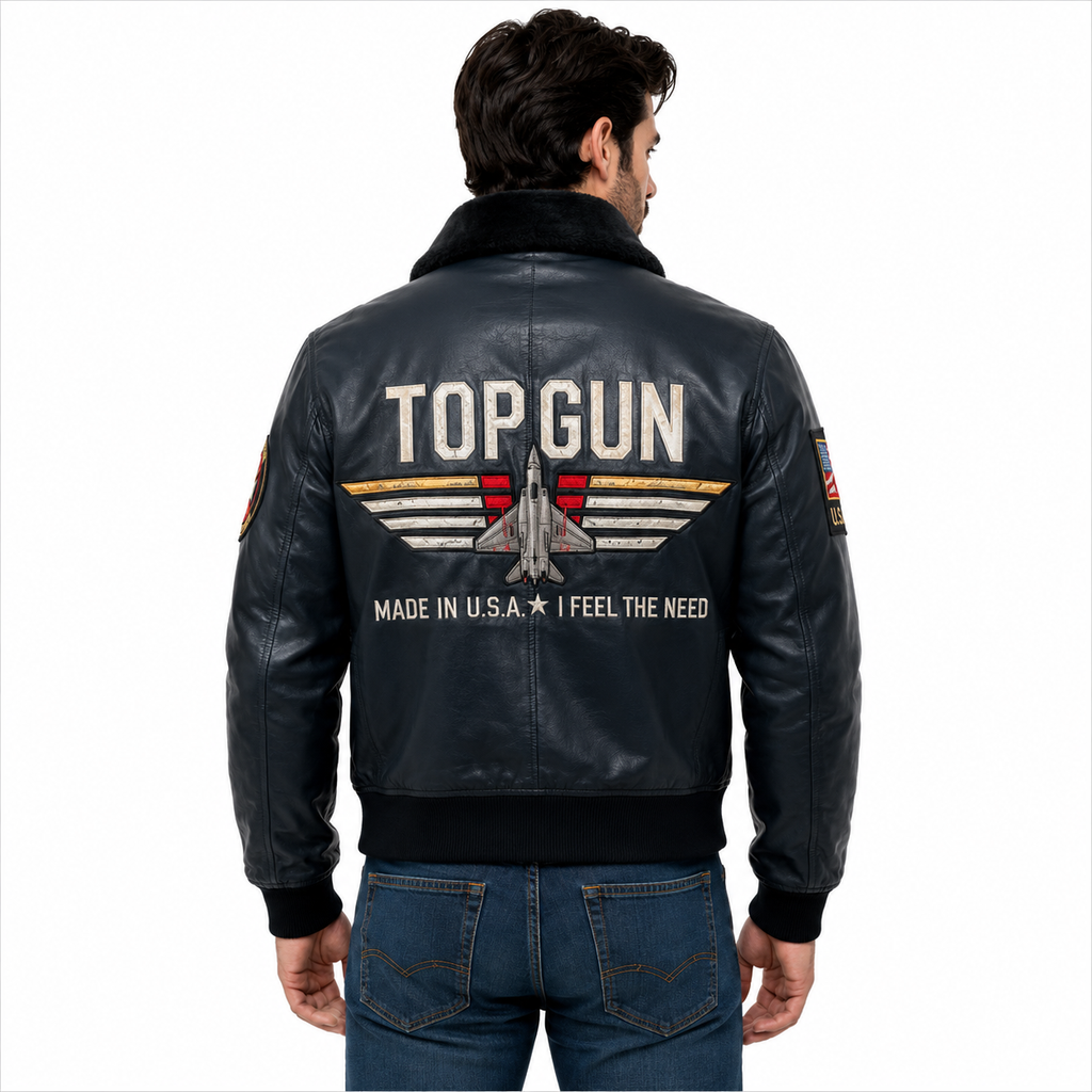 Men's Navy Blue Top Gun G-1 Flight Leather Bomber Jacket