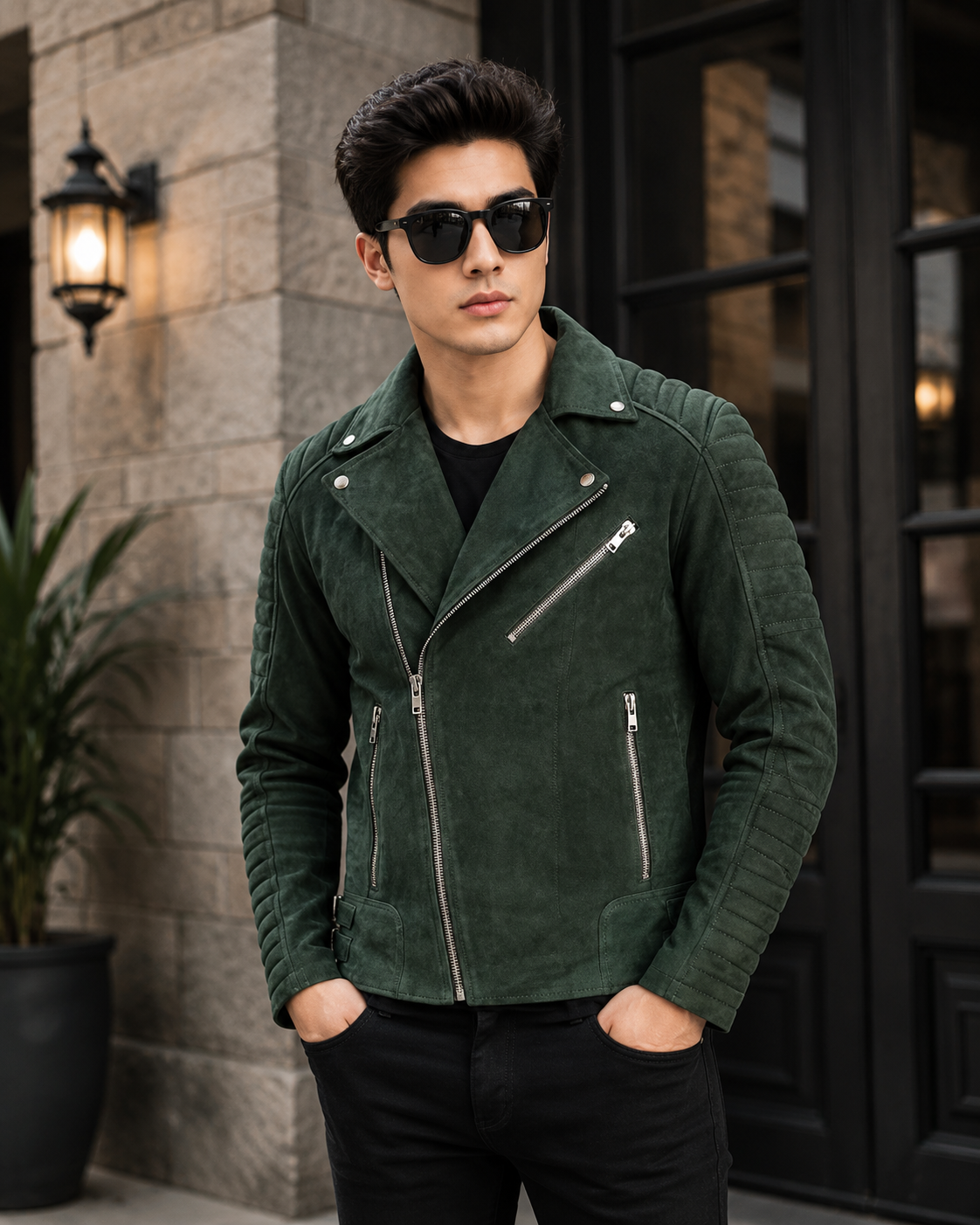 Armand Green Suede Biker Jacket