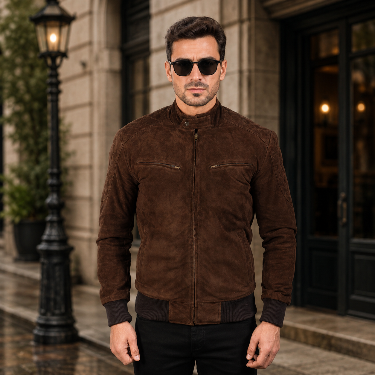 Sven Mocha Suede Bomber Jacket