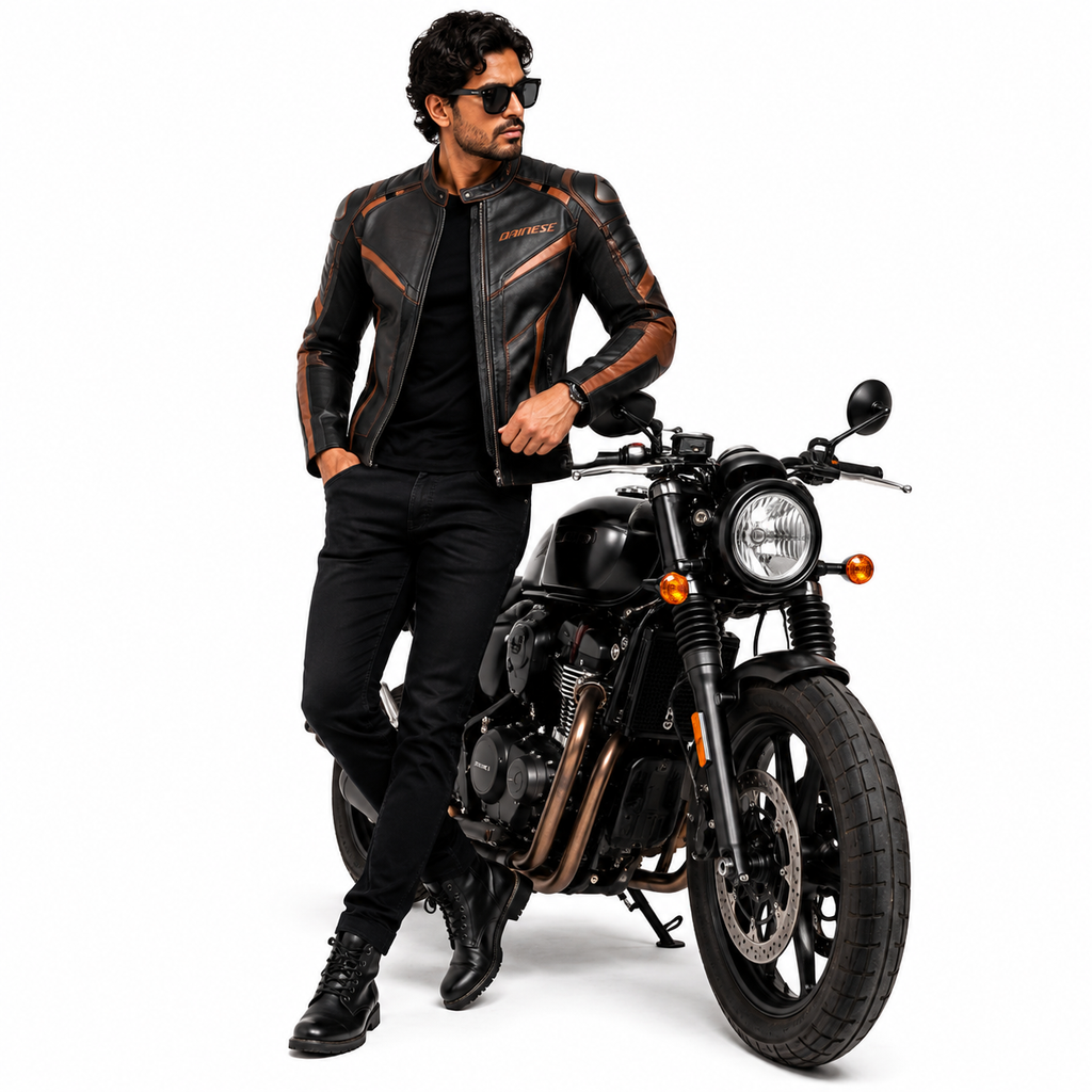 Men's Black & Brown Racer Leather Jacket