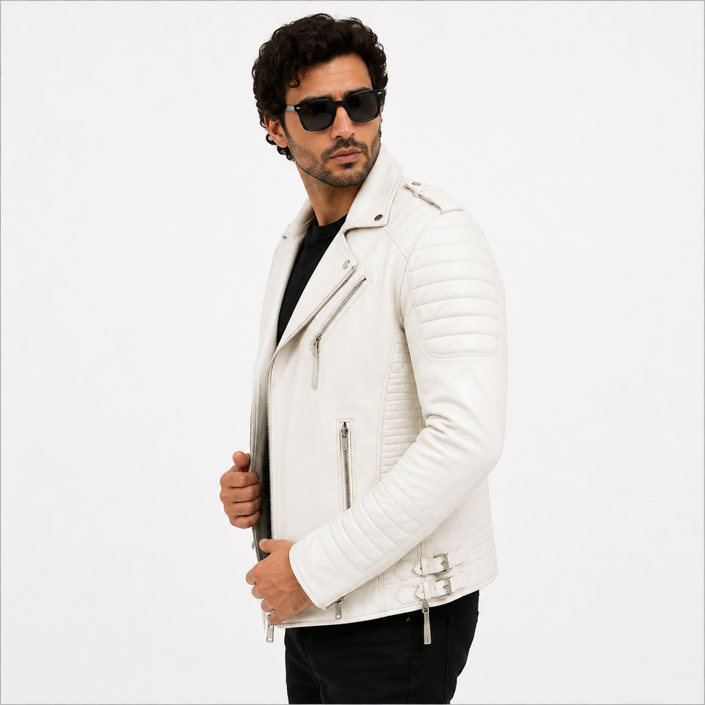 Men's Off-White Asymmetric Leather Biker Jacket