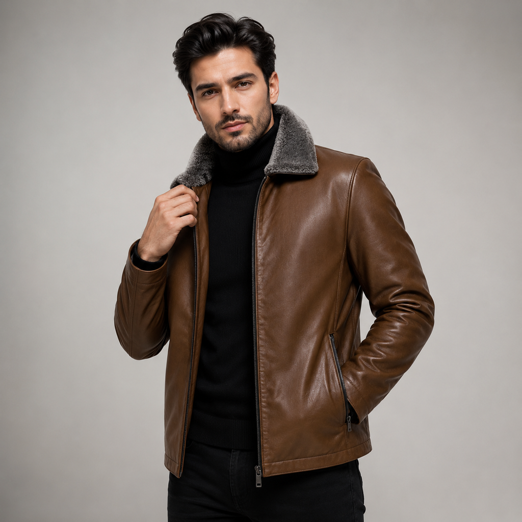 Men's brown leather jacket