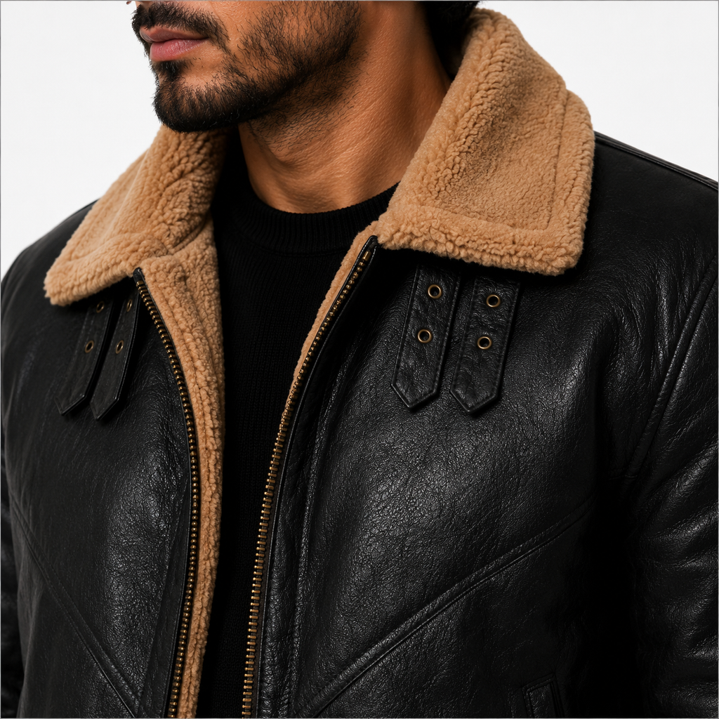 Men's Classic Black & Tan B-3 Aviator Jacket