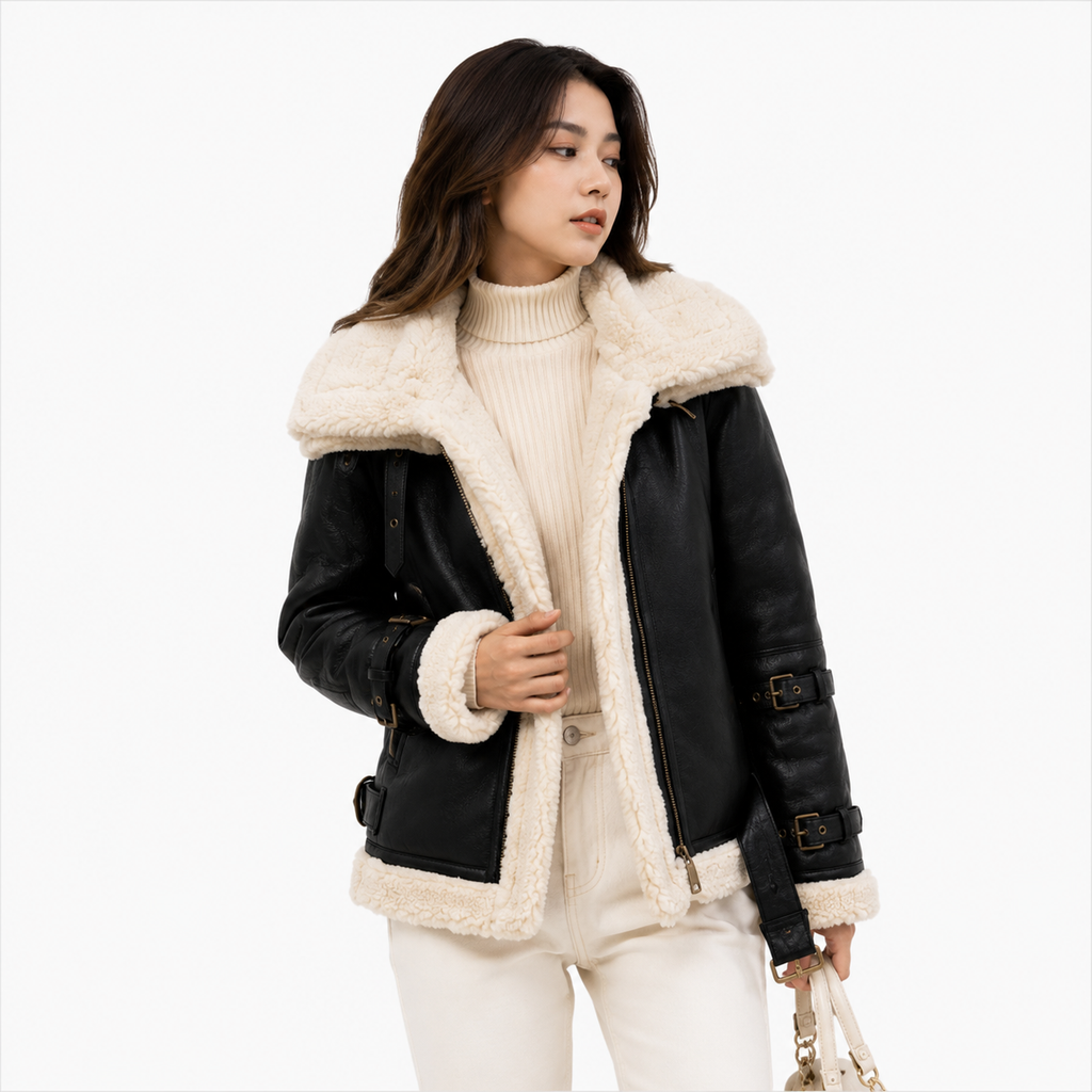 Velocite Oversized Leather Shearling Jacket