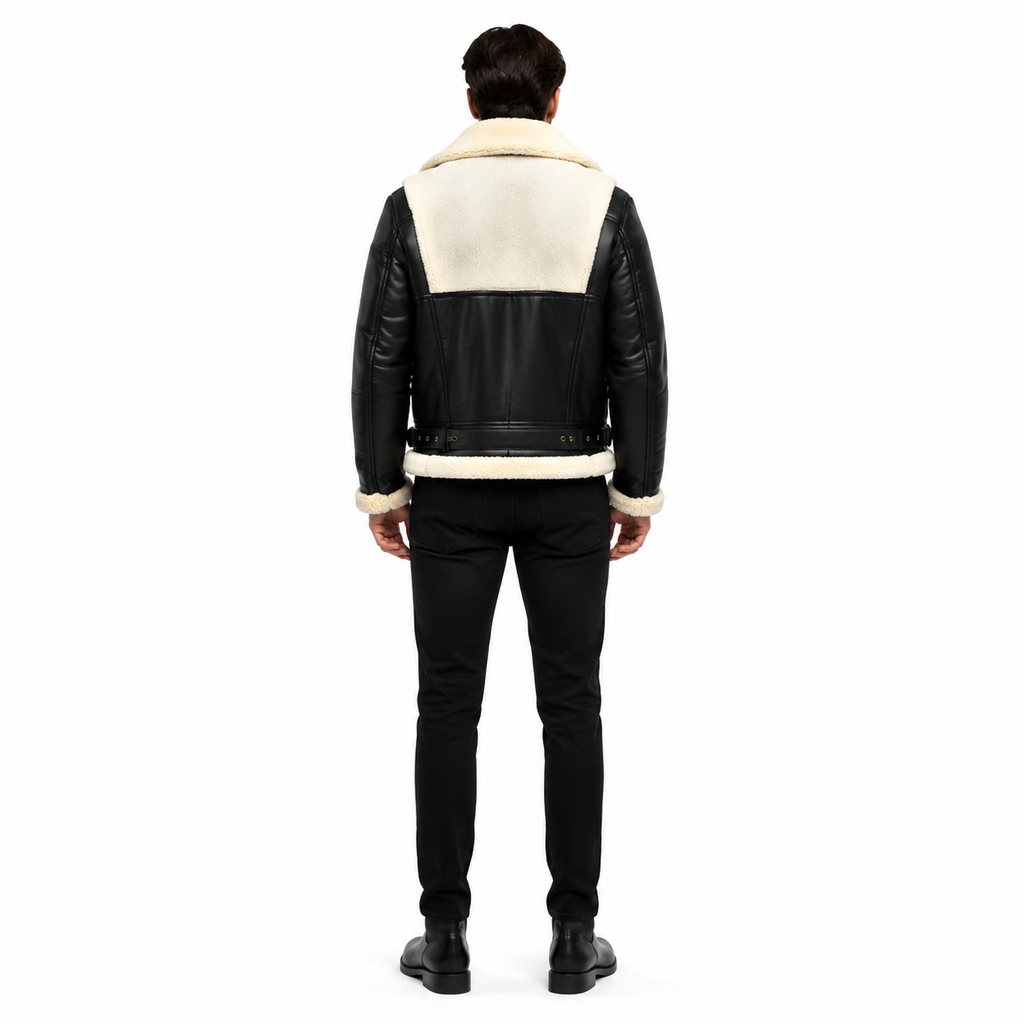 Black Leather Shearling Aviator Jacket
