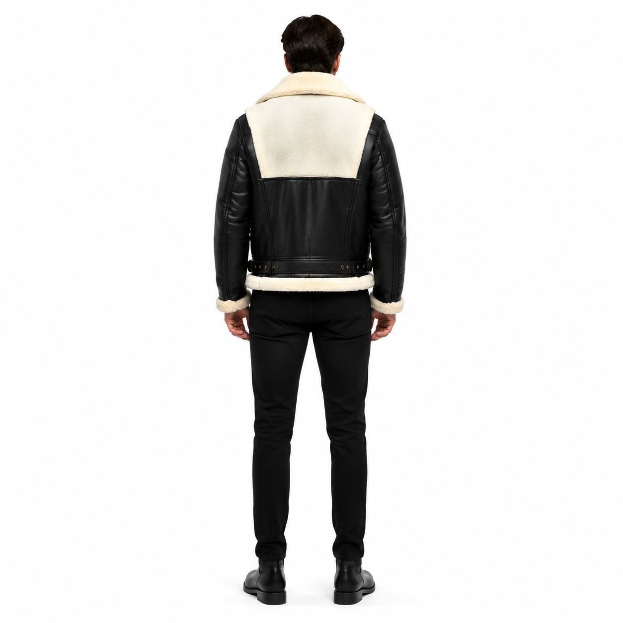 Black Leather Shearling Aviator Jacket