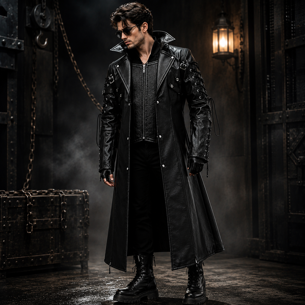 Gothic Leather Trench Coat