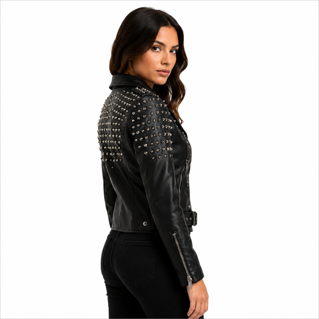 Women's Studded Leather Biker Jacket