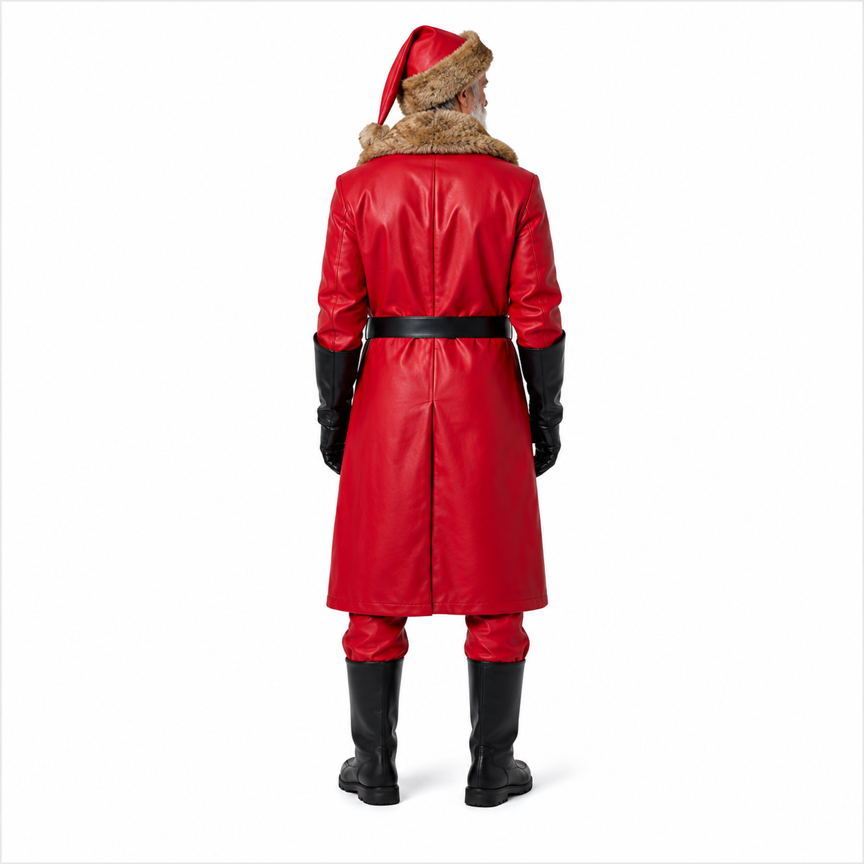 Santa Inspired Red Faux Leather Coat Costume with Faux Fur Trim – Christmas Holiday Outfit