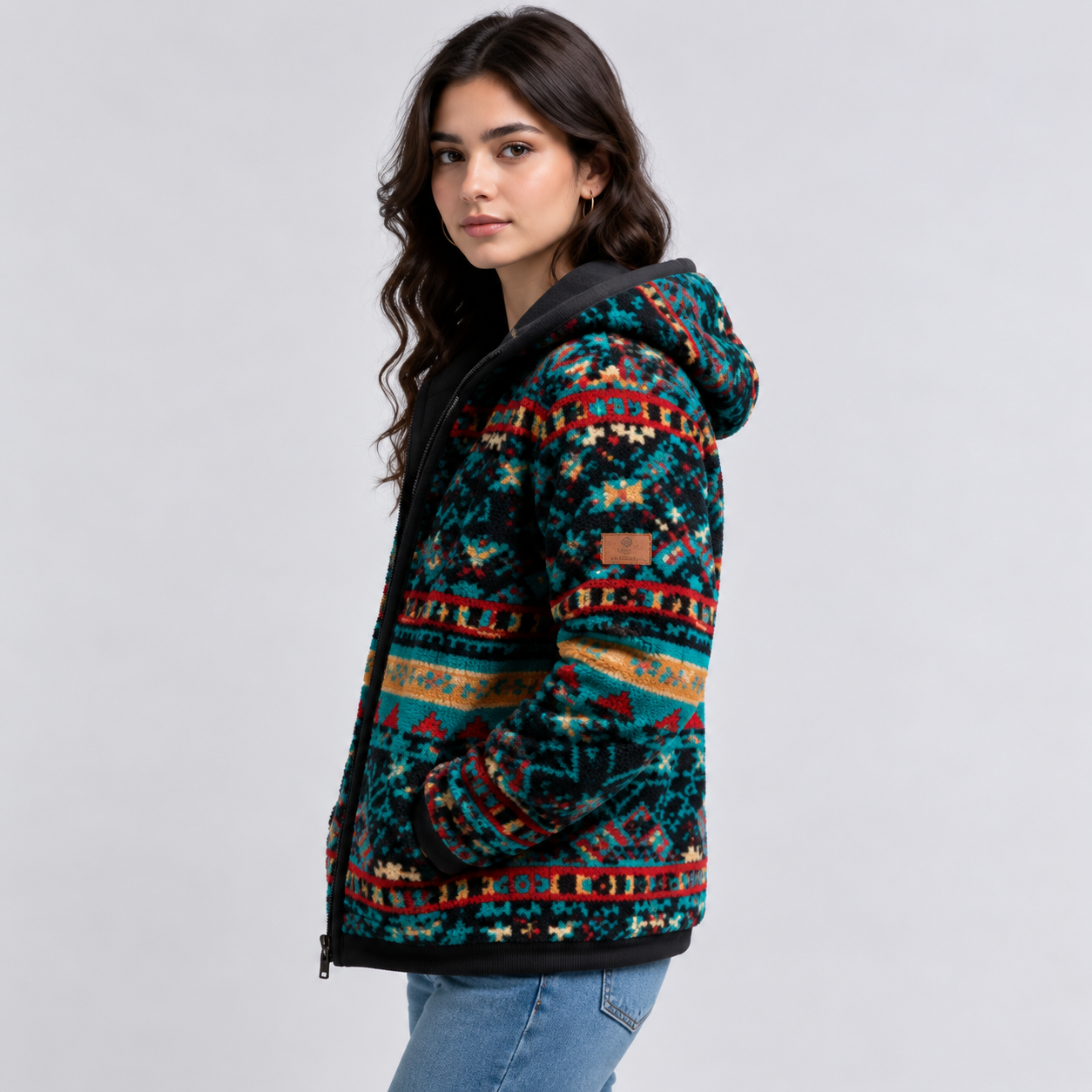Women's Colorful Aztec Print Sherpa Jacket