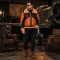 Tan Shearling Leather Bomber Jacket