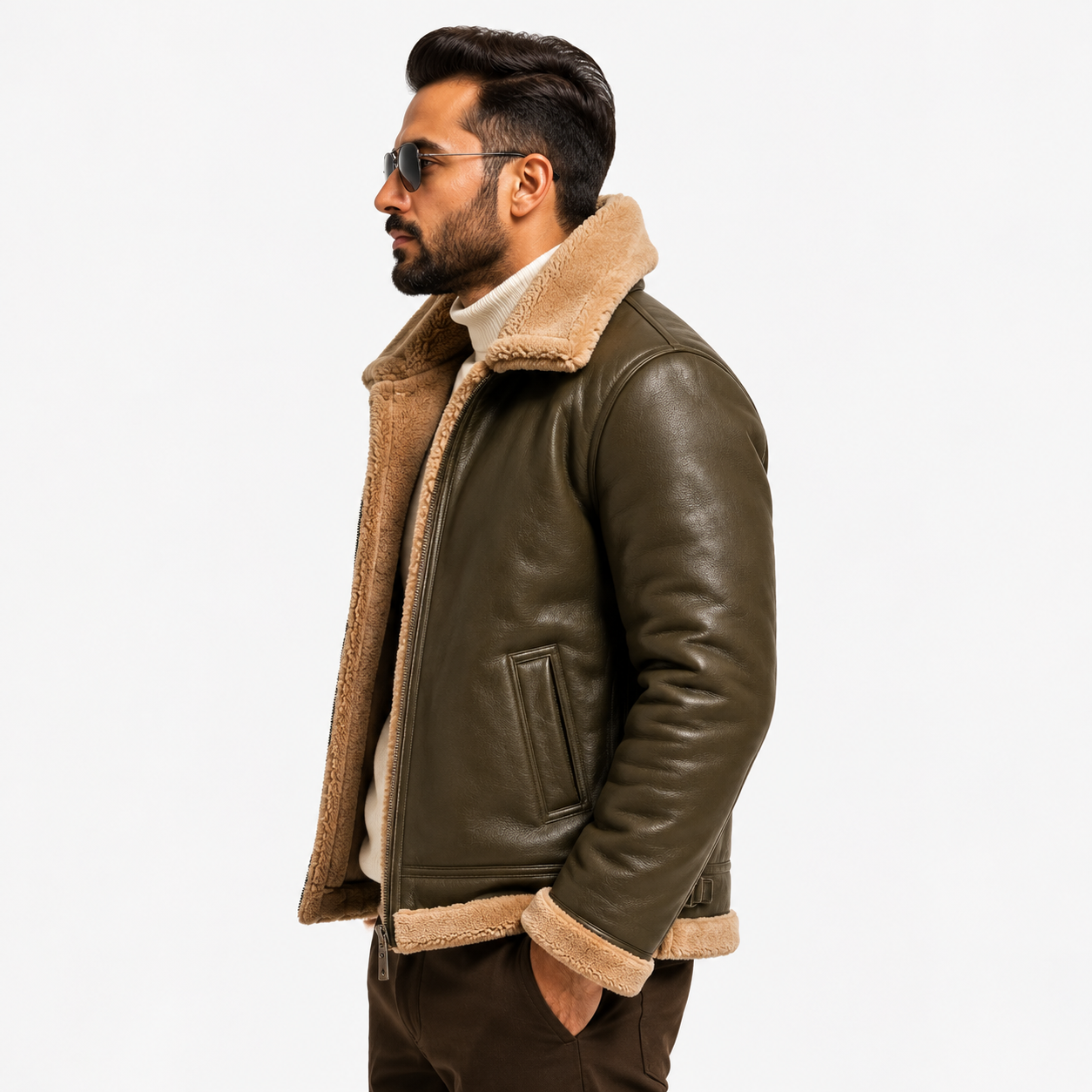 Men's Olive Brown Aviator Bomber Jacket
