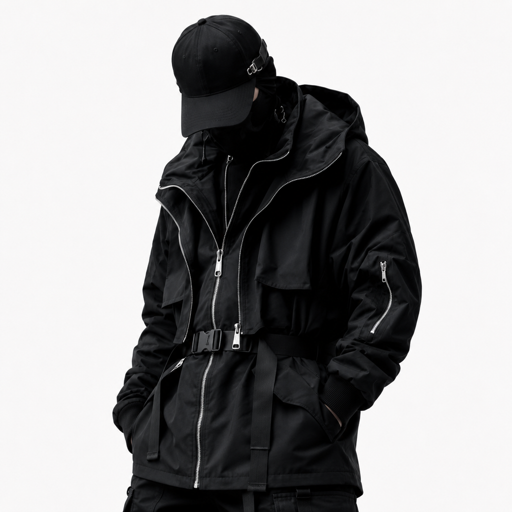 Men's Urban Techwear Belted Tactical Parka Jacket