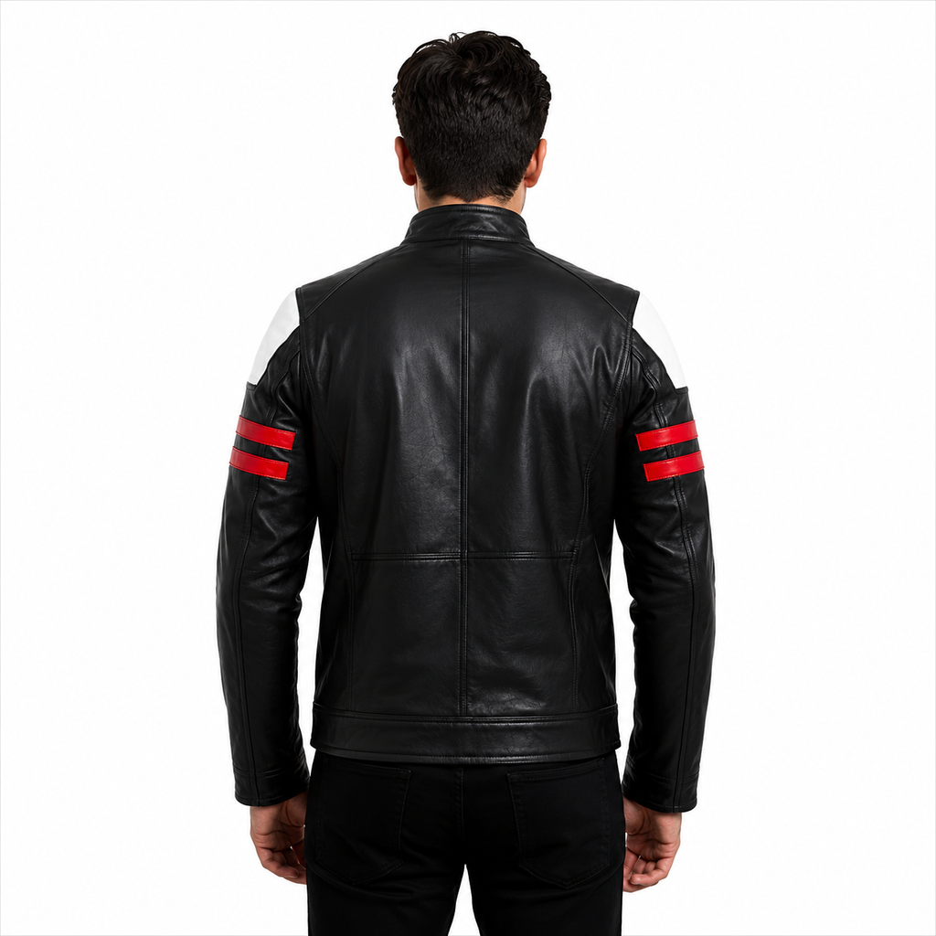 Men's Racing Stripe Leather Jacket