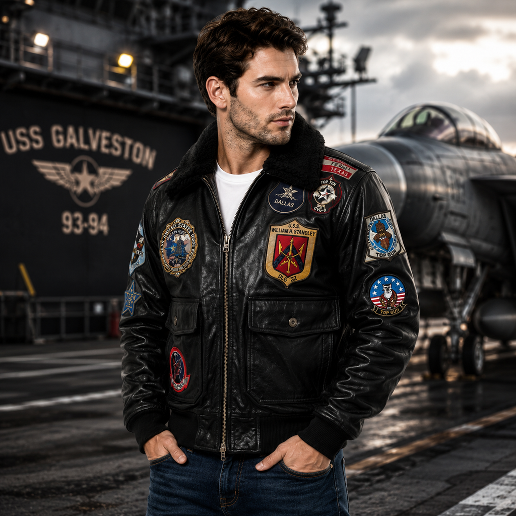 Men's Black Aviator Leather Jacket
