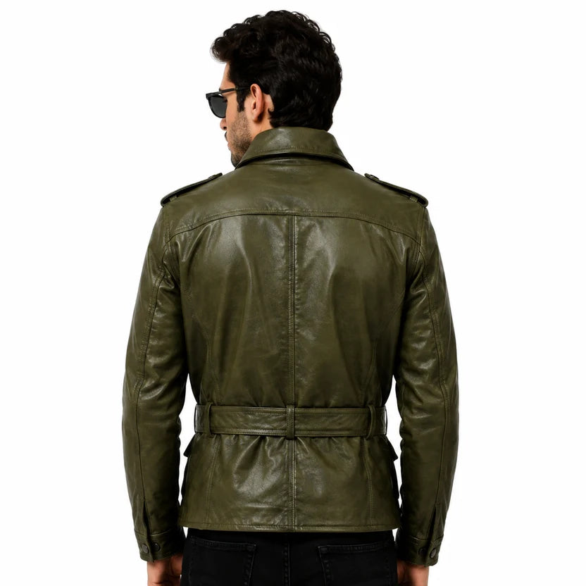 olive green distressed leather jacket