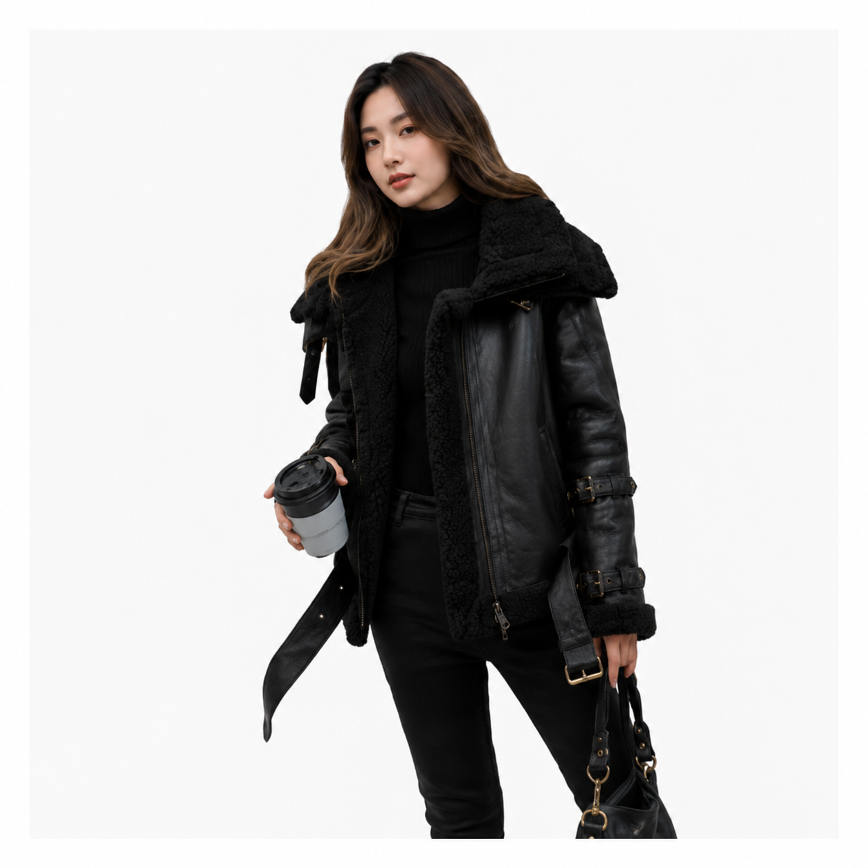 Velocite Oversized Leather Shearling Jacket