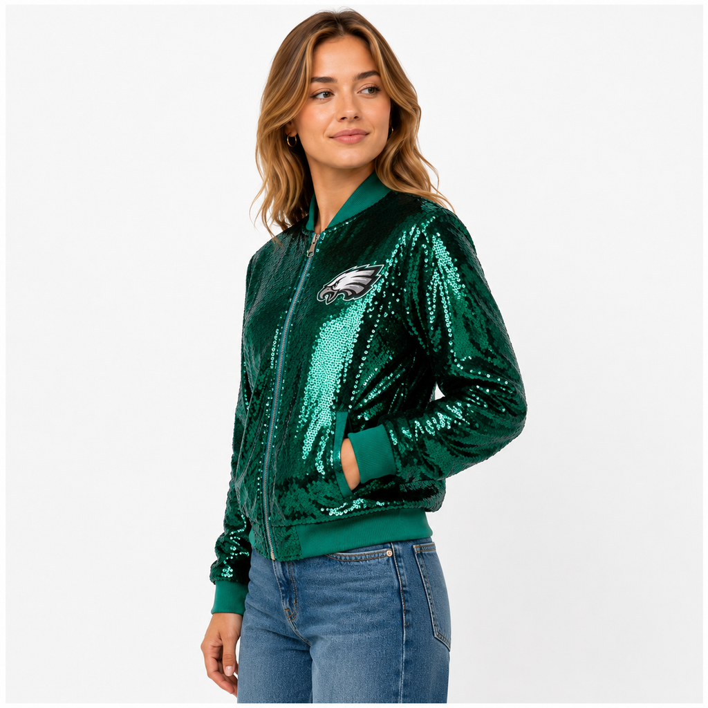Philadelphia Eagles Full-Zip Sequin Bomber Jacket