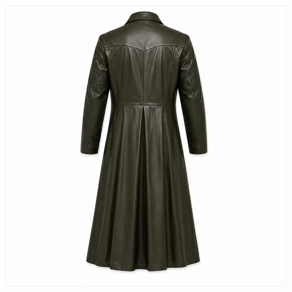Full-Length Double-Breasted Leather Duster Trench Coat