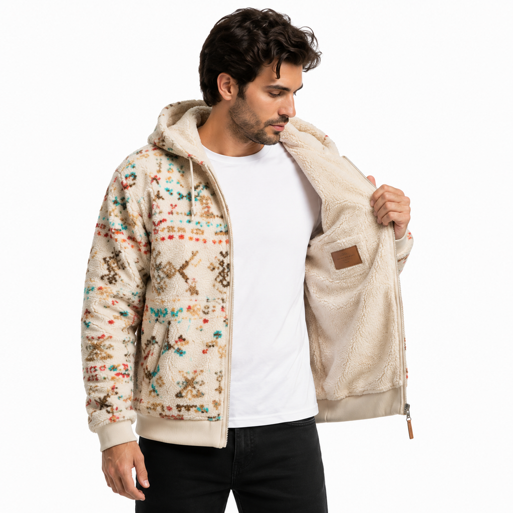 Sherpa Fleece Fabric Detail Aztec Pattern