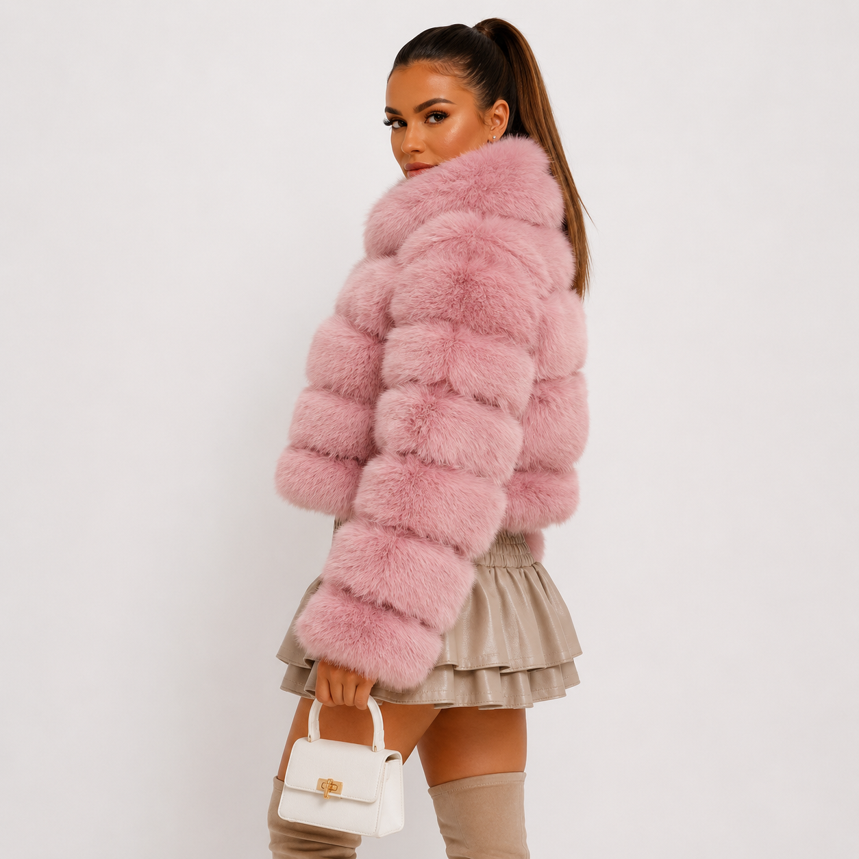 Women's  Pink Faux Fur Bubble Coat