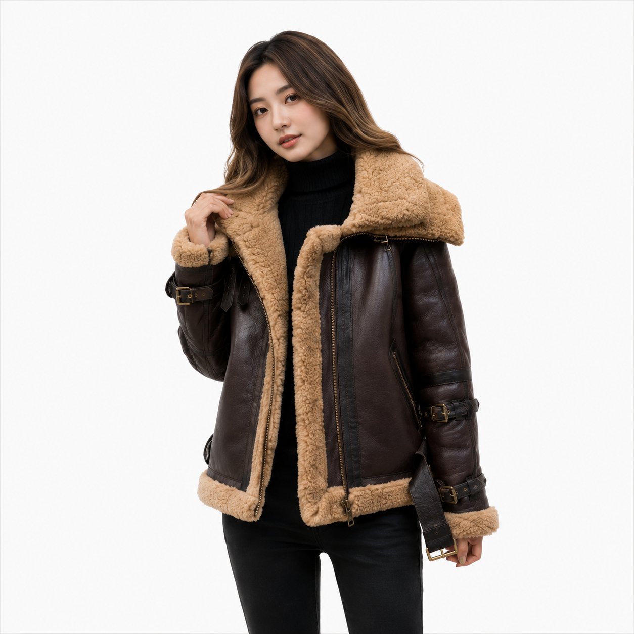 Velocite Oversized Leather Shearling Jacket
