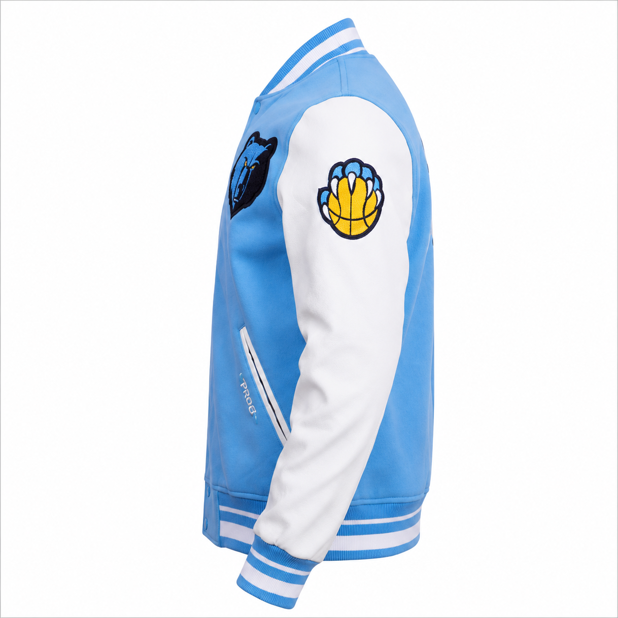 Light Blue and White Memphis Grizzlies NBA Varsity Jacket with Bear Logo Patches