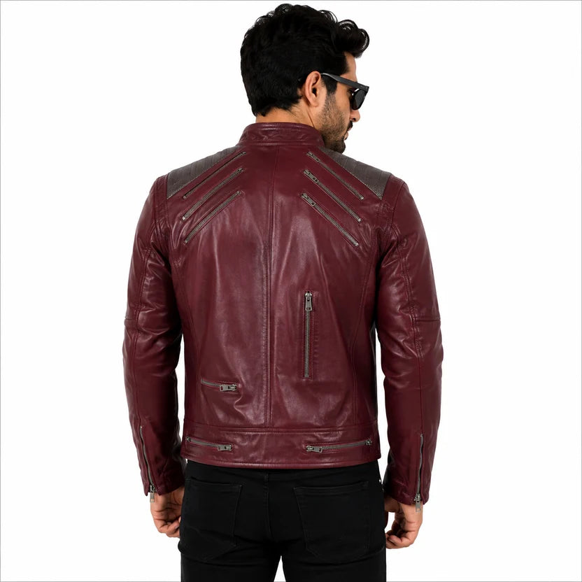 Maroon MJ Style Leather Biker Jacket
