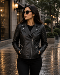 WOMEN'S BLACK QUILTED BIKER LEATHER JACKET