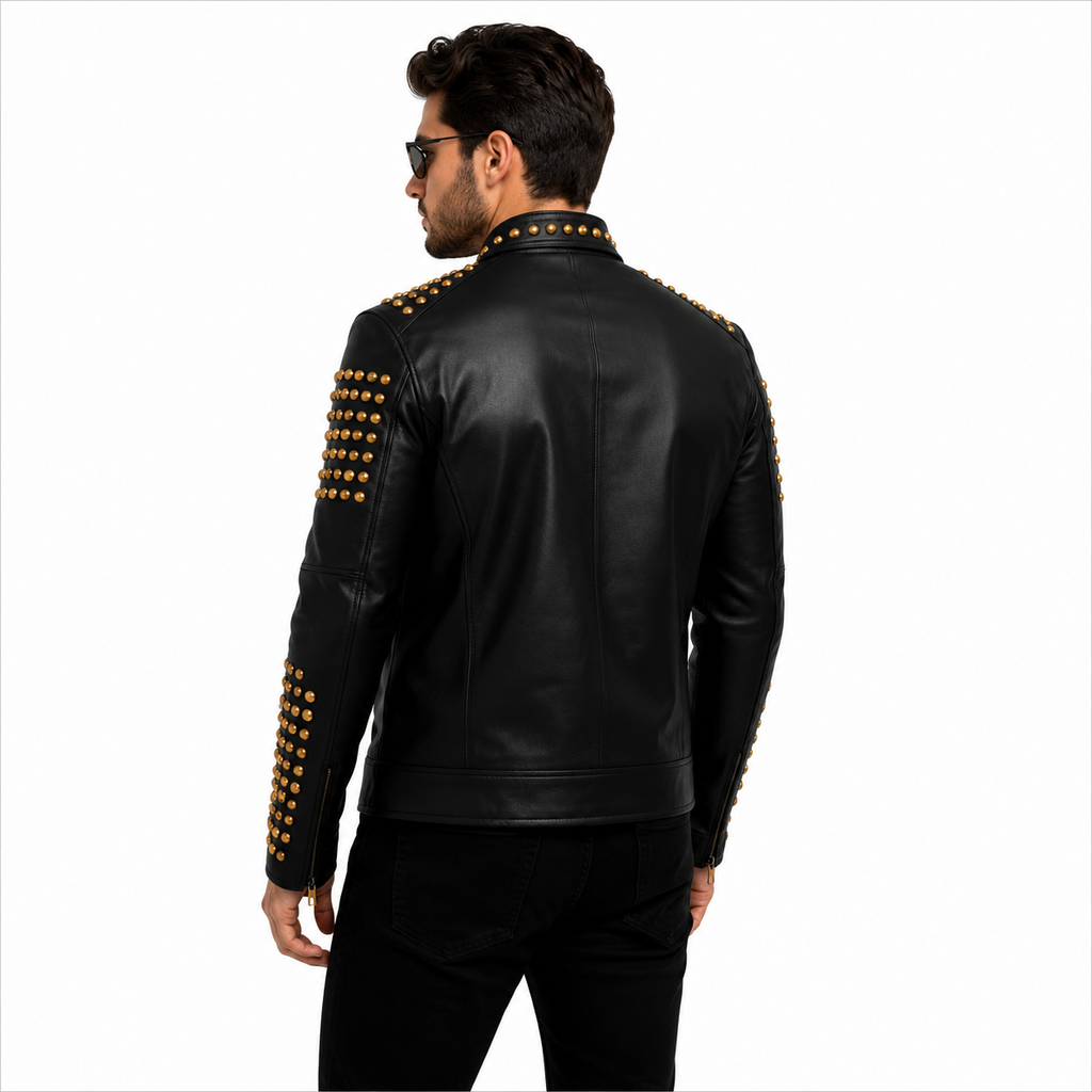 Men's Black Leather Studded Rockstar Jacket