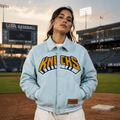 Light Blue New York Knicks NBA Varsity Jacket with Big KNICKS Logo