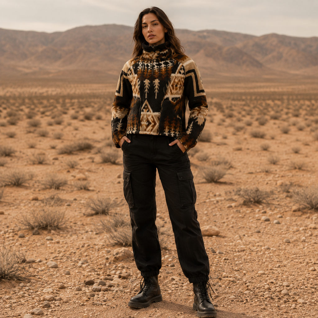 Women's Aztec Pattern Wool Jacket with tribal geometric design