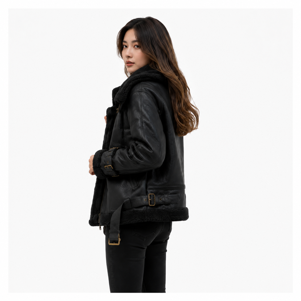 Velocite Oversized Leather Shearling Jacket