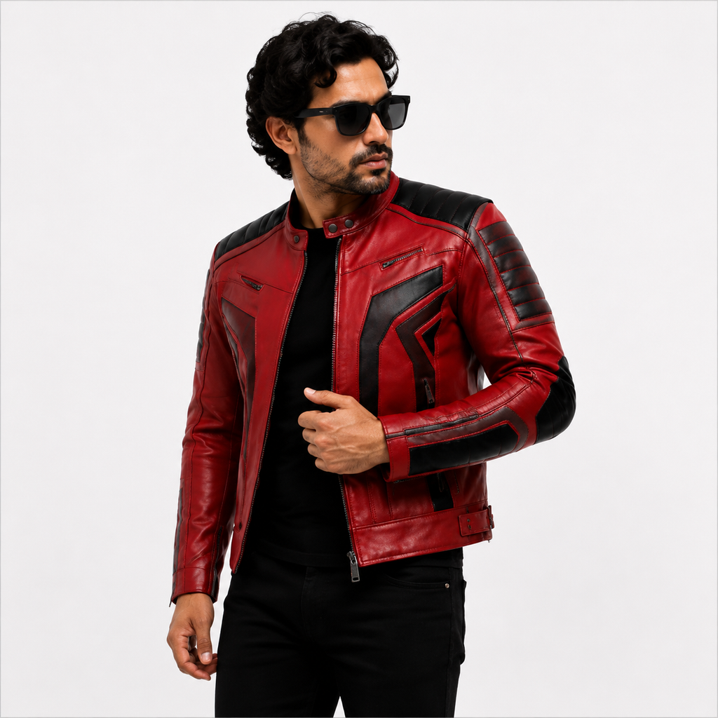 Men's Premium Red & Black Racer Leather Jacket