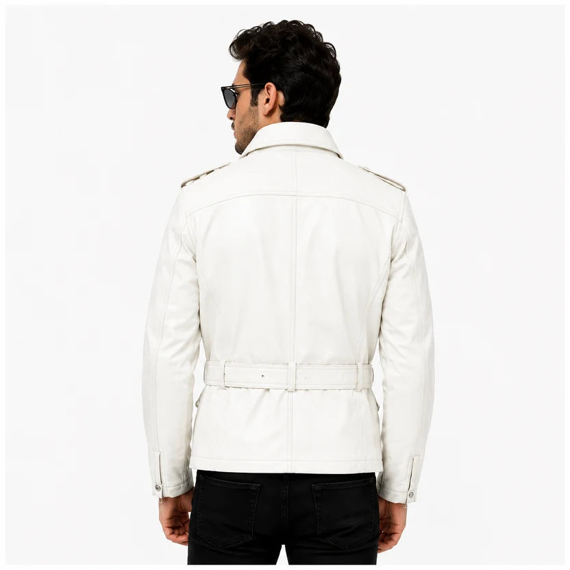 white leather field biker jacket