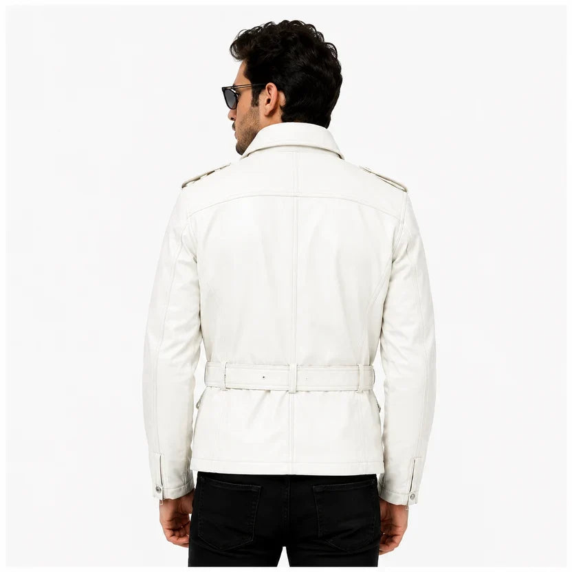 Men's Black Leather Military Field Jacket