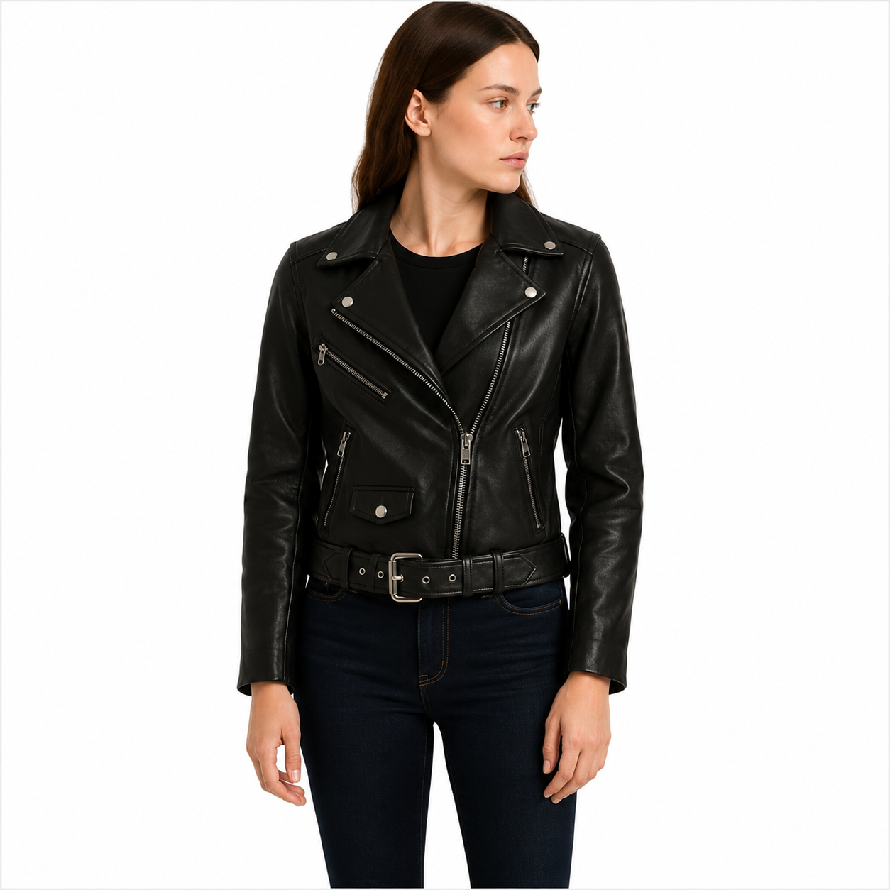 Women's Black Genuine Leather Biker Jacket