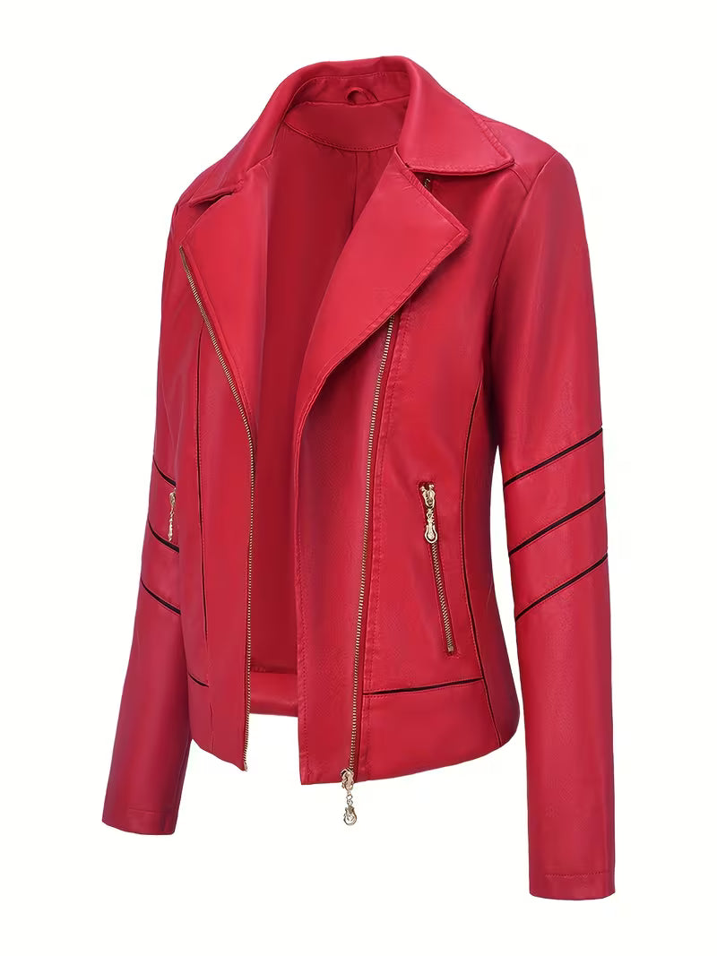 Faux-Leather Asymmetric Biker Jacket